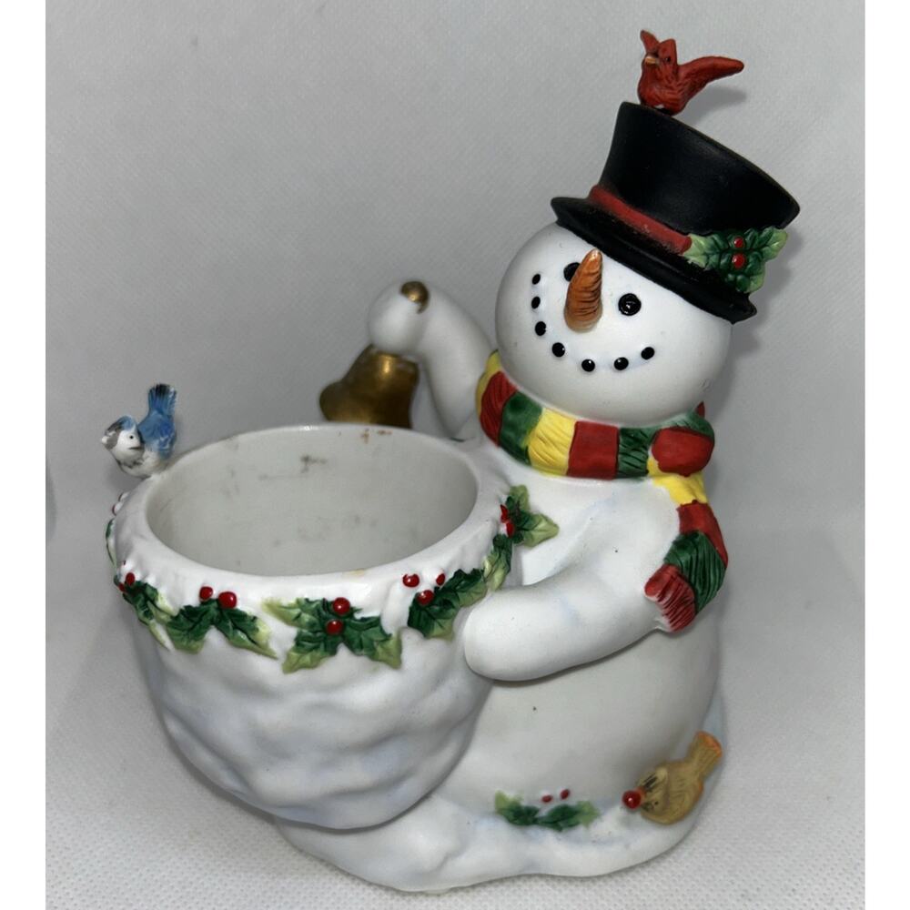 PartyLite Snowbell Votive Holder #P7249 Porcelain Snowman Christmas Decoration